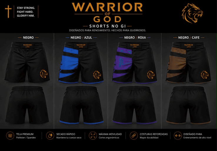 Shorts No-Gi Warrior of God en 4 colores